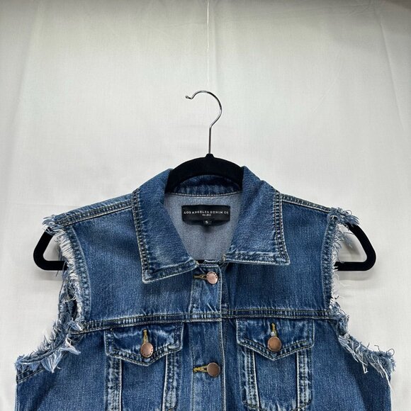 Los Angeles Denim Co Vest Womens S Harley Trucker Utility Button Up Fringed Blue - Picture 4 of 9